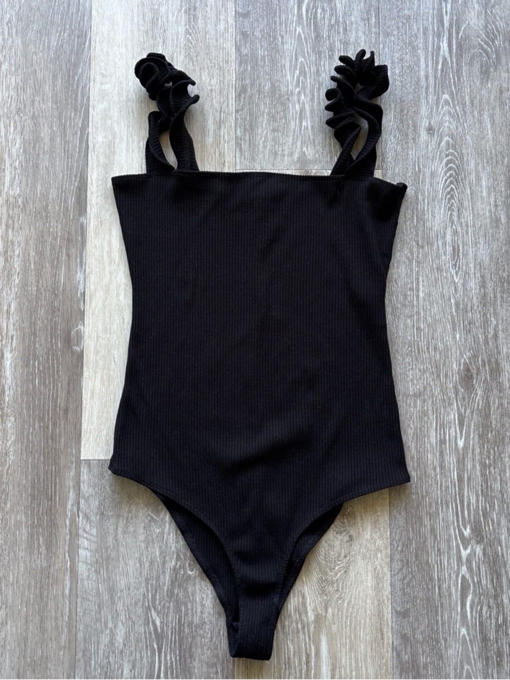 Reformation Black Hampton Ribbed Bodysuit Size L